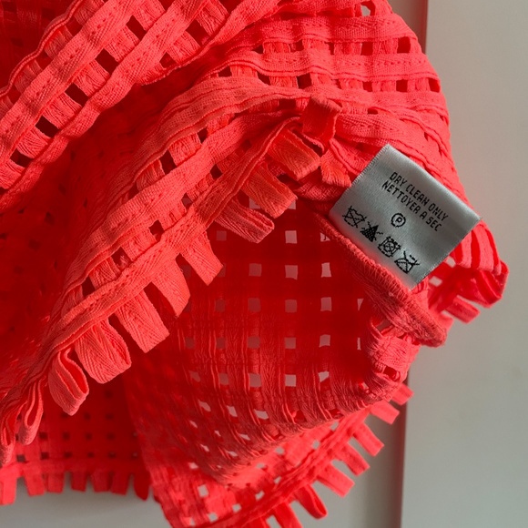 Anthropologie Bright Coral Crochet Detail Fit and Flare Dress | Size 0 - Picture 7 of 8